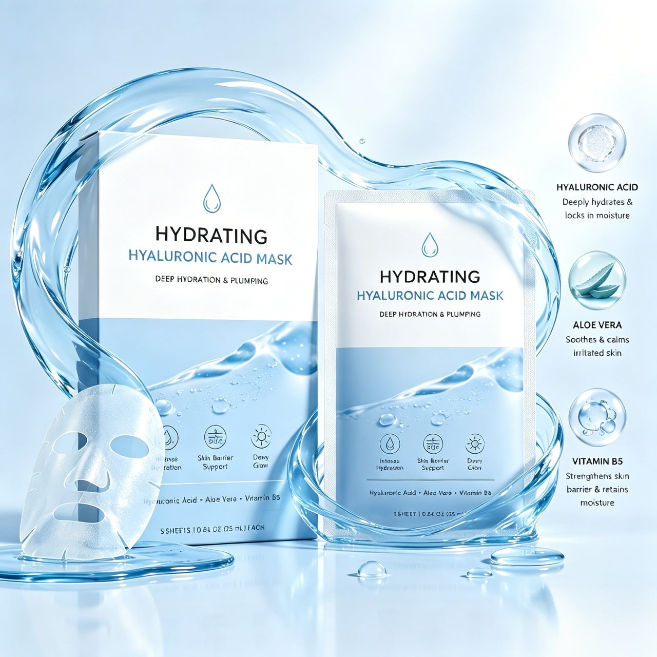 Hydrating Hyaluronic Acid Mask | Moisture Care & Soft Skin Feel, Fresh Dewy Look