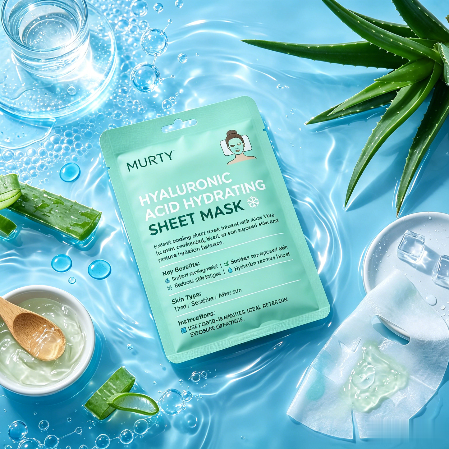 MURTY Aloe Vera & Hyaluronic Acid Sheet Mask | Moisture Boost & Fresh Skin Feel