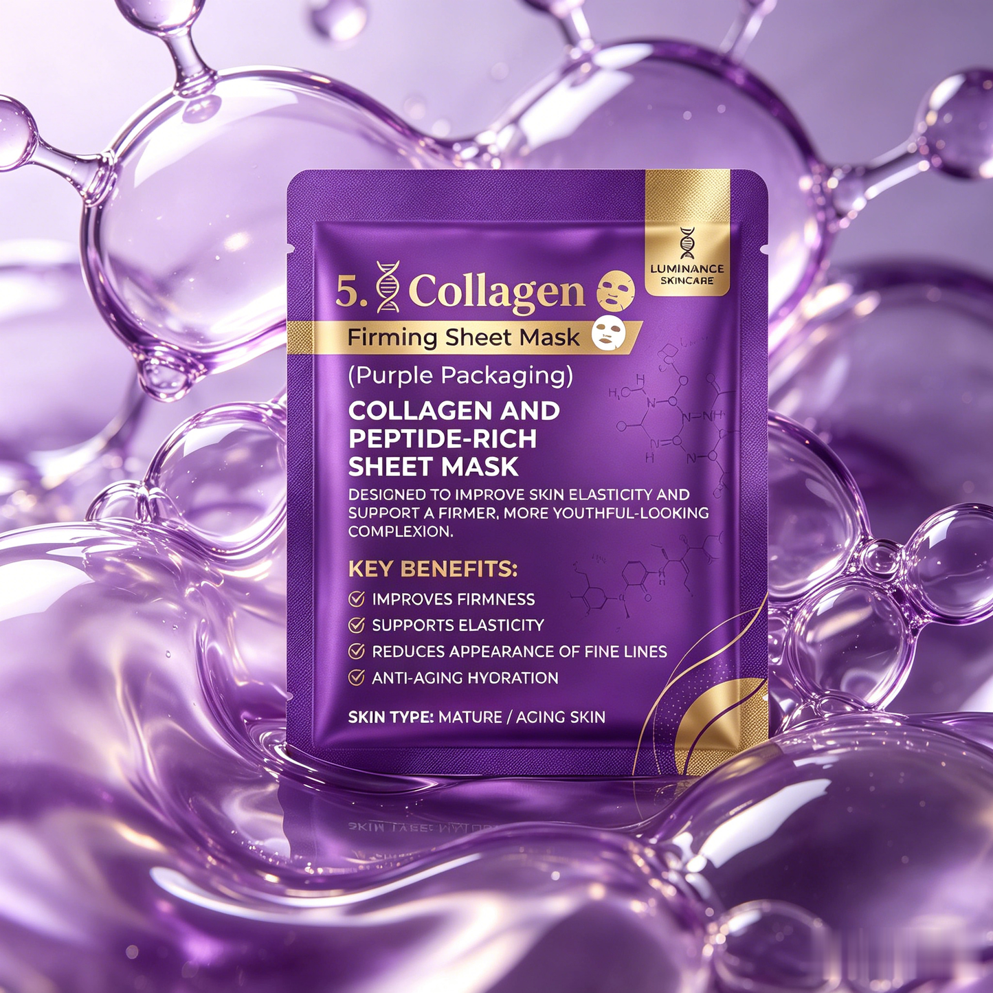 LUMINANCE SKINCARE 5X Collagen & Peptide Sheet Mask | Hydrating & Firming Care for Smoother-Looking Skin