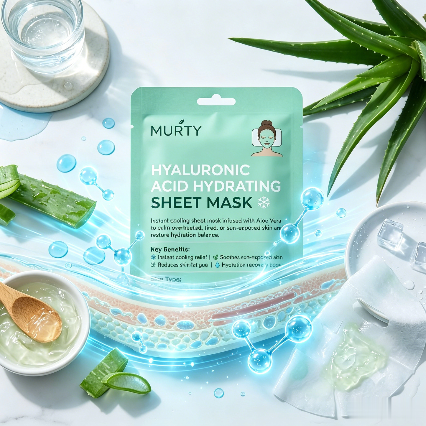 MURTY Aloe Vera & Hyaluronic Acid Sheet Mask | Moisture Boost & Fresh Skin Feel